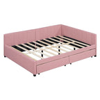 Full Size Upholstered Daybed with 2 Storage Drawers Sofa Bed Frame No Box Spring Needed, Linen Fabric, Beige