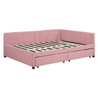 Full Size Upholstered Daybed with 2 Storage Drawers Sofa Bed Frame No Box Spring Needed, Linen Fabric, Beige