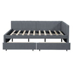 Full Size Upholstered Daybed with 2 Storage Drawers Sofa Bed Frame No Box Spring Needed, Linen Fabric, Beige