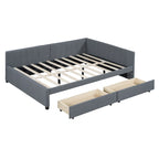Full Size Upholstered Daybed with 2 Storage Drawers Sofa Bed Frame No Box Spring Needed, Linen Fabric, Beige