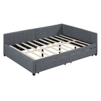 Full Size Upholstered Daybed with 2 Storage Drawers Sofa Bed Frame No Box Spring Needed, Linen Fabric, Beige
