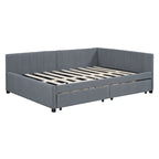 Full Size Upholstered Daybed with 2 Storage Drawers Sofa Bed Frame No Box Spring Needed, Linen Fabric, Beige