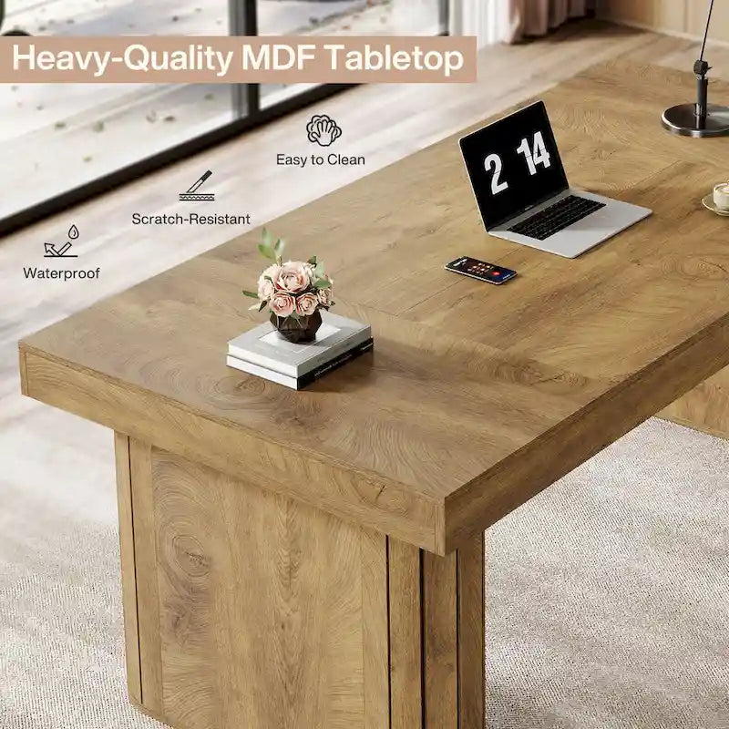 70.9 Executive Desk, Farmhouse Computer Desk, Large Workstation for Home Office, Brown