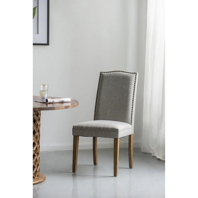 Arched Back With Nail Head Wooden Dining Chairs 39.5 Gray Brown 2Ct