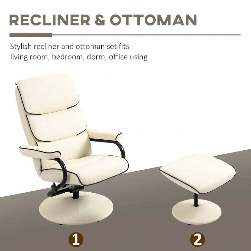 360 Swivel PU Leather Recliner Adjustable Lounge Chair High Back Armchair with Ottoman and Thick Foam Padding