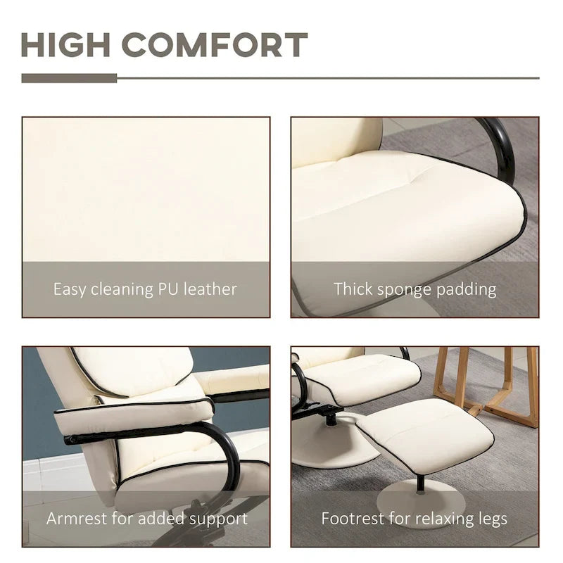 360 Swivel PU Leather Recliner Adjustable Lounge Chair High Back Armchair with Ottoman and Thick Foam Padding