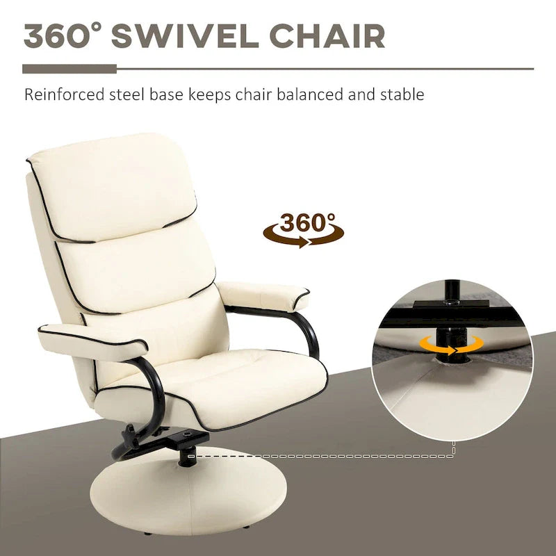 360 Swivel PU Leather Recliner Adjustable Lounge Chair High Back Armchair with Ottoman and Thick Foam Padding