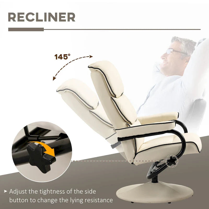 360 Swivel PU Leather Recliner Adjustable Lounge Chair High Back Armchair with Ottoman and Thick Foam Padding