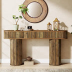 63-Inch Farmhouse Console Table for Entryway, Hallway, Rustic Brown