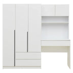 3-in-1 Wardrobe Closet with Vanity Desk, Desk Set, Bedroom Armoire with 2 Drawers 3-Door Storage Desk Wardrobe