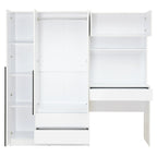 3-in-1 Wardrobe Closet with Vanity Desk, Desk Set, Bedroom Armoire with 2 Drawers 3-Door Storage Desk Wardrobe
