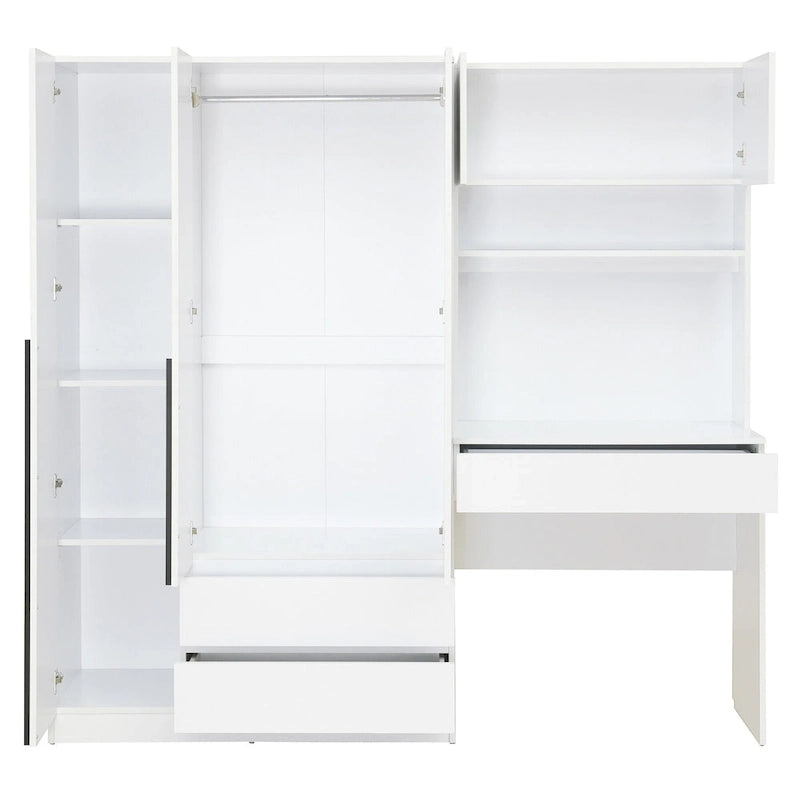 3-in-1 Wardrobe Closet with Vanity Desk, Desk Set, Bedroom Armoire with 2 Drawers 3-Door Storage Desk Wardrobe