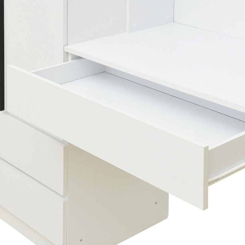 3-in-1 Wardrobe Closet with Vanity Desk, Desk Set, Bedroom Armoire with 2 Drawers 3-Door Storage Desk Wardrobe