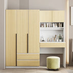 3-in-1 Wardrobe Closet with Vanity Desk, Desk Set, Bedroom Armoire with 2 Drawers 3-Door Storage Desk Wardrobe