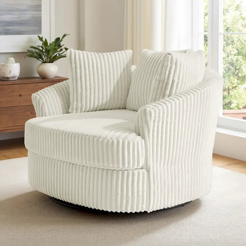 DREAMSIDEA Recessed Arm Slipcovered Swivel Barrel Chair