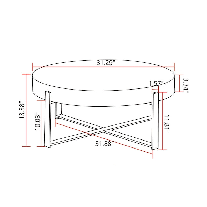 Modern Retro Splicing Round Coffee Table Simple Coffee Table with Fir Wood Tabletop Gold Cross Leg, for Living Room