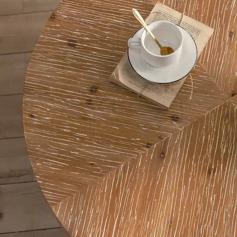 Modern Retro Splicing Round Coffee Table Simple Coffee Table with Fir Wood Tabletop Gold Cross Leg, for Living Room
