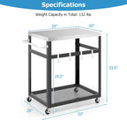 Gymax 2-tier Stainless Steel Grill Cart w/ Wheels & Handle 4 Hooks