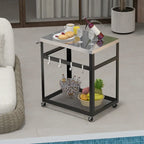 Gymax 2-tier Stainless Steel Grill Cart w/ Wheels & Handle 4 Hooks