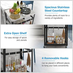 Gymax 2-tier Stainless Steel Grill Cart w/ Wheels & Handle 4 Hooks