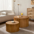 Cylindrical Nesting Coffee Table with Vertical Textured Embossed Design (Set of 2)