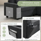 128 Chenille U-Shaped Sectional Sofa with Ottoman, 6-Seater Couch Set and Hidden Storage, USB Charging & Cup Holders