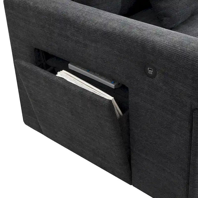 128 Chenille U-Shaped Sectional Sofa with Ottoman, 6-Seater Couch Set and Hidden Storage, USB Charging & Cup Holders