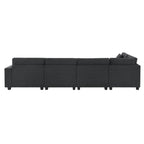 128 Chenille U-Shaped Sectional Sofa with Ottoman, 6-Seater Couch Set and Hidden Storage, USB Charging & Cup Holders