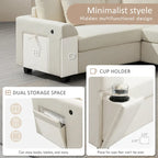128 Chenille U-Shaped Sectional Sofa with Ottoman, 6-Seater Couch Set and Hidden Storage, USB Charging & Cup Holders