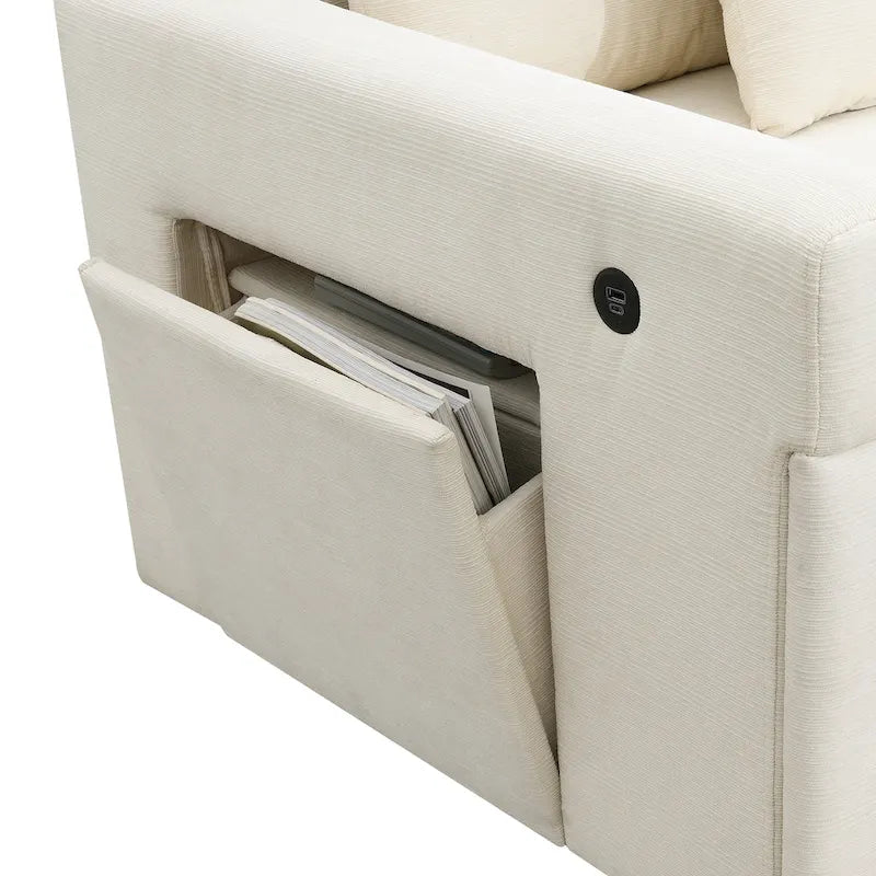 128 Chenille U-Shaped Sectional Sofa with Ottoman, 6-Seater Couch Set and Hidden Storage, USB Charging & Cup Holders