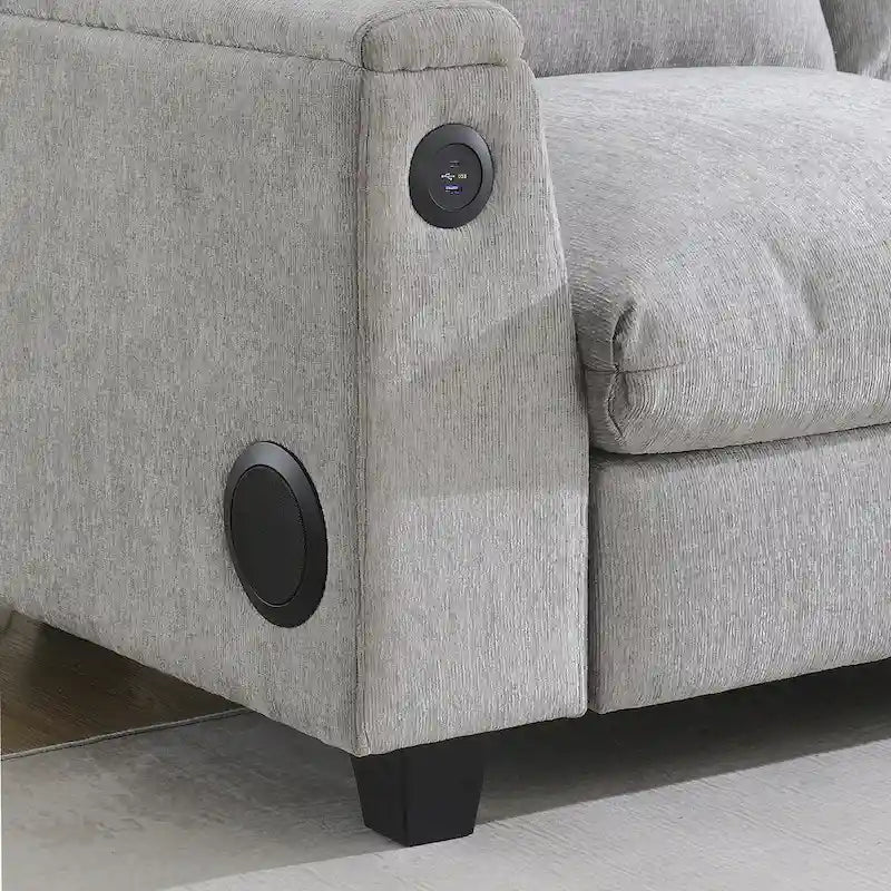 96 Chenille Smart Sectional Sofa with Bluetooth Speaker, Drop-Down Table & USB Charger and 3-Seater Cloud Couch