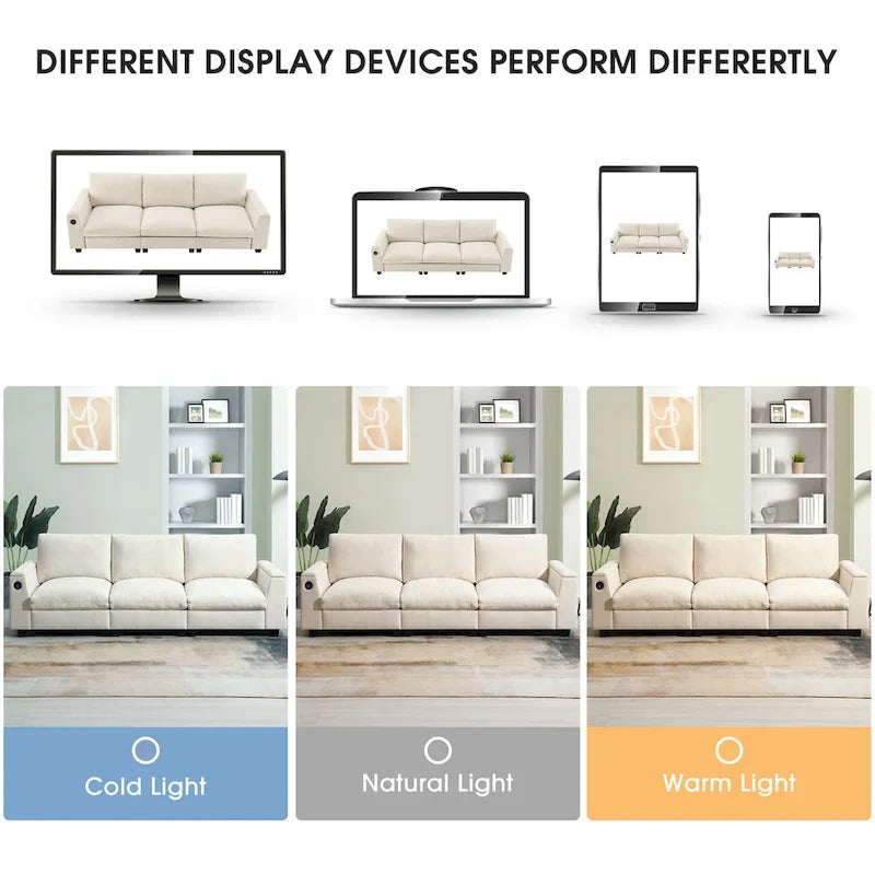 96 Chenille Smart Sectional Sofa with Bluetooth Speaker, Drop-Down Table & USB Charger and 3-Seater Cloud Couch