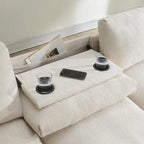 96 Chenille Smart Sectional Sofa with Bluetooth Speaker, Drop-Down Table & USB Charger and 3-Seater Cloud Couch