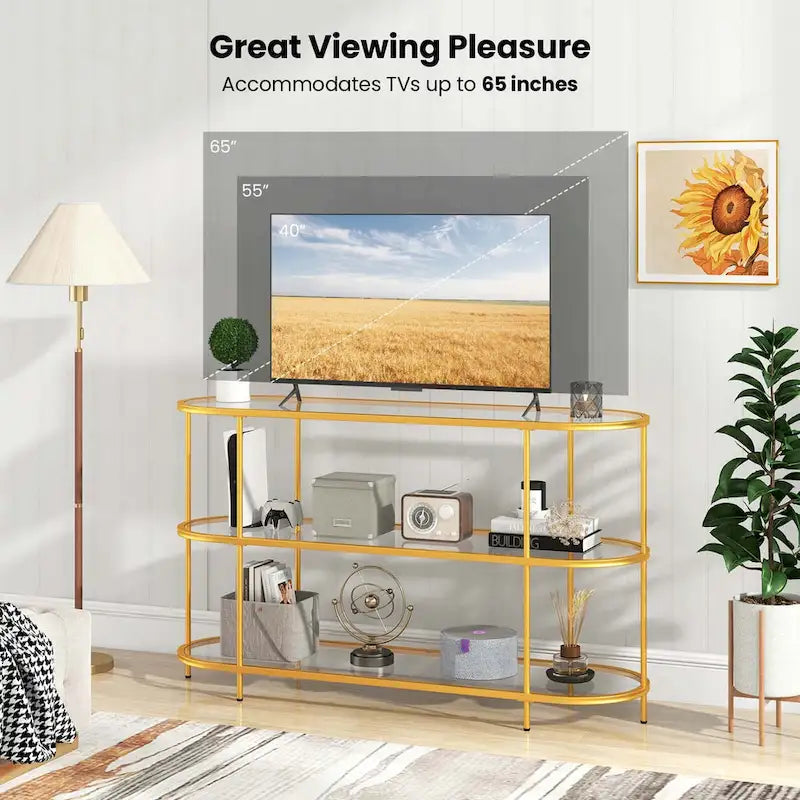 Costway 3-Tier TV Stand for TVs up to 65 with Tempered Glass Shelves - See Details