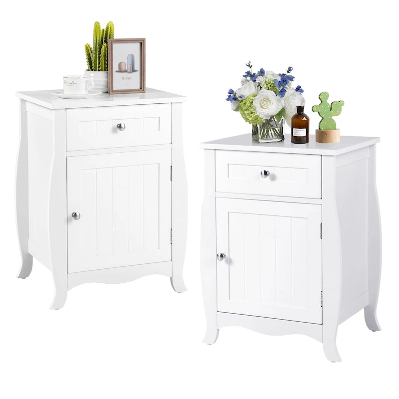 Costway 2PCS Nightstand with Drawer Cabinet Curved Legs Sofa Side End