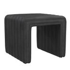 Ada Footstool Ottoman, Channel Tufted Black Faux Leather, 19 Inch