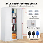 75 Inch Locking Metal Storage Cabinet with 4 Adjustable Shelves and 2 Magnetic Doors