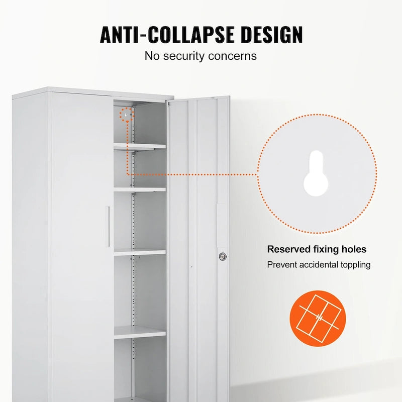75 Inch Locking Metal Storage Cabinet with 4 Adjustable Shelves and 2 Magnetic Doors