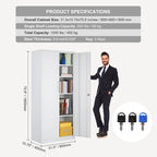 75 Inch Locking Metal Storage Cabinet with 4 Adjustable Shelves and 2 Magnetic Doors