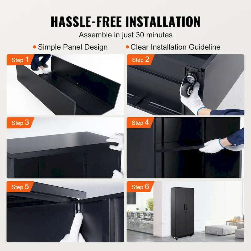 75 Inch Locking Metal Storage Cabinet with 4 Adjustable Shelves and 2 Magnetic Doors