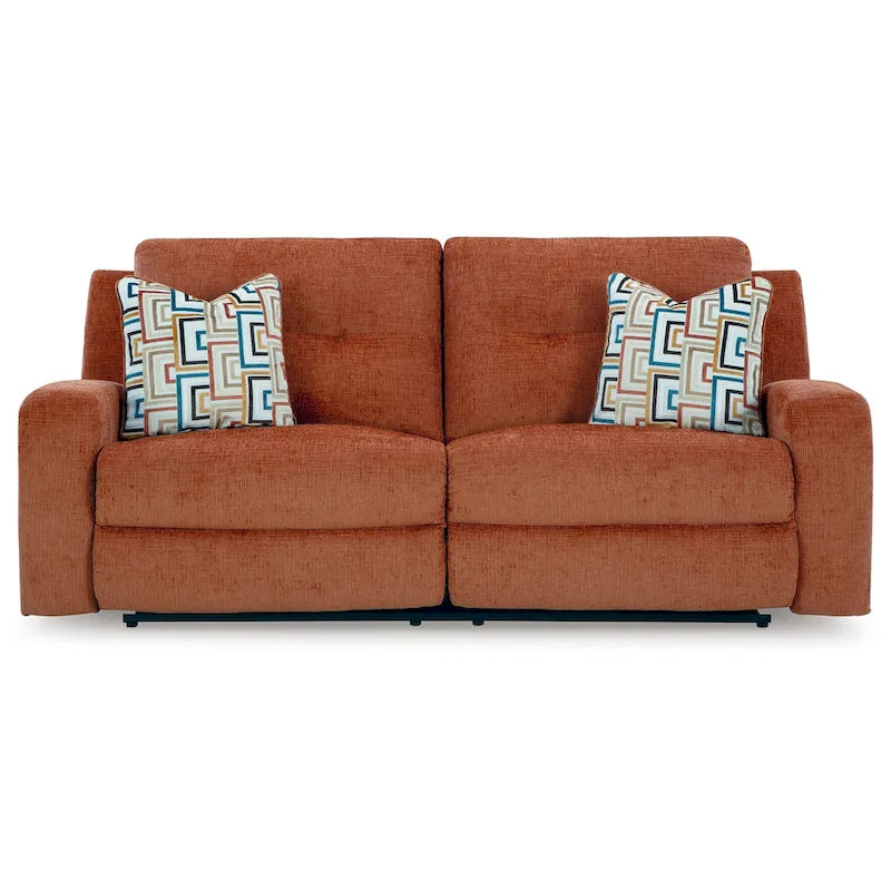 Genna Manual Recliner Sofa, Spice Orange Polyester, 2 Pillow 87 Inch