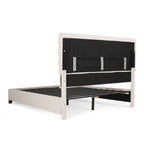 Amare Platform Queen Size Bed, Ivory White Polyester, Button Tufting
