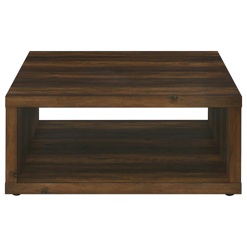 Rizz Coffee Table, Square Cube Design Open Shelf, 36 Inch Dark Brown