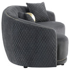 Buo Curved Sofa, 92 Inch, Dark Gray Polyester, Gold Trim, 3 Pillows