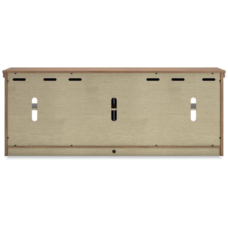 Olaf TV Media Console, 4 Glass Doors, Shelves, Brown Wood 85 Inch