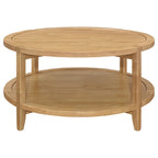 Camilia Coffee Table, 1 Shelf, Round Maple Brown Solid Wood, 36 Inch