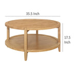 Camilia Coffee Table, 1 Shelf, Round Maple Brown Solid Wood, 36 Inch