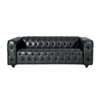 Arlo Sofa, Chesterfield Tufted Black Faux Leather Upholstery, Wood, 84 Inch