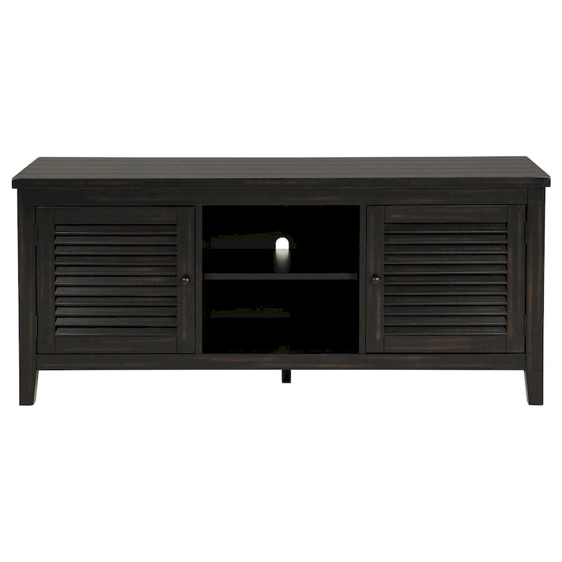 Coni TV Stand Media Cabinet, 2 Door and Shelves, Black Wood 60 Inch