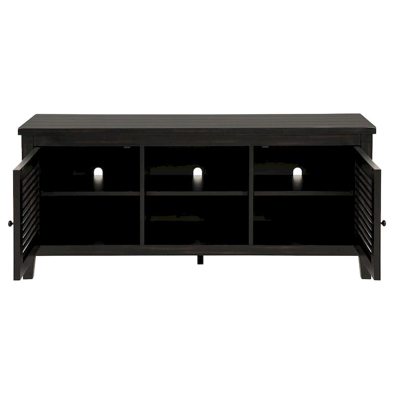Coni TV Stand Media Cabinet, 2 Door and Shelves, Black Wood 60 Inch